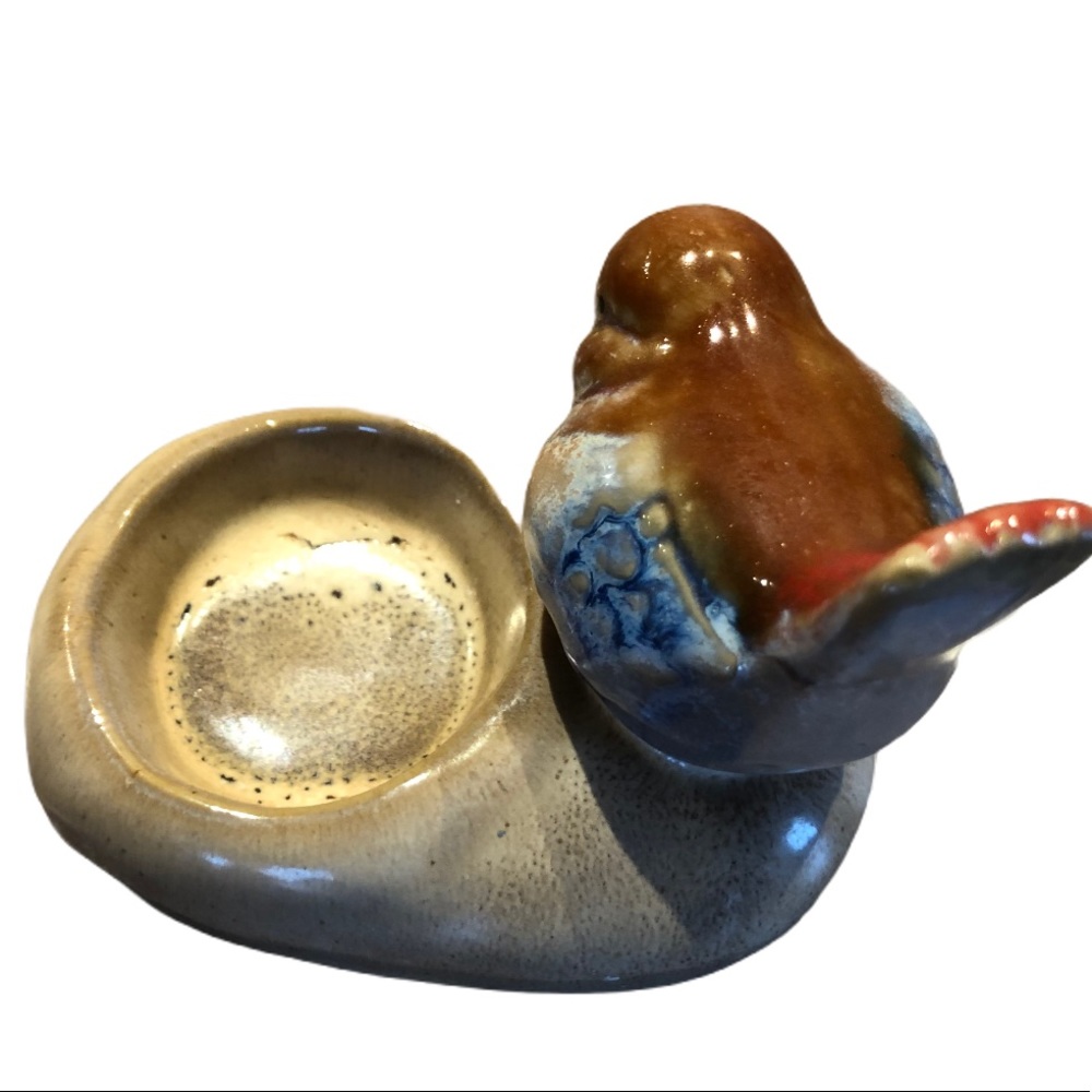 Vintage Ceramic Bird Tea Light Trinket dish Glaze